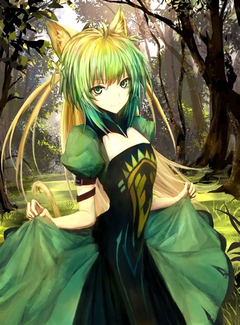 cute green anime|anime girl with green outfit.